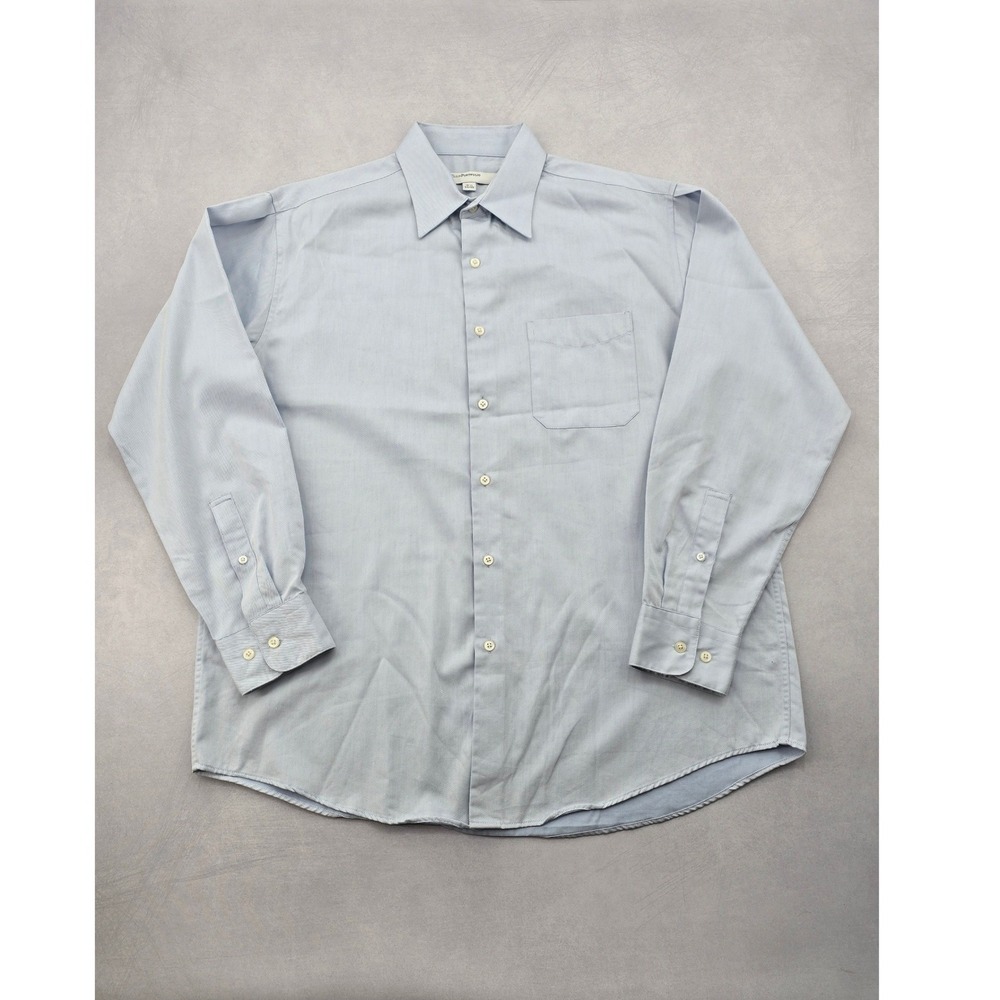 Blue Collared Formal Wedding Button Up Cotton Dress Work 16.5 Neck Shirt L 34/35